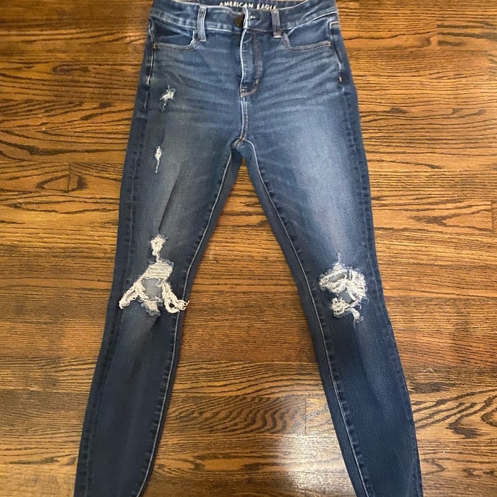 American Eagle Outfitters Women's Ripped Dark Blue Skinny Jeans